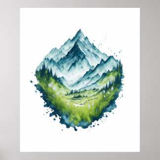 Wasserfarbengebirge Landschaft Poster
