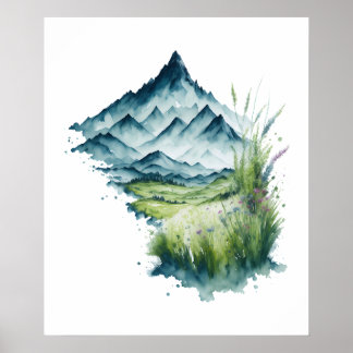 Wasserfarbengebirge Landschaft Poster