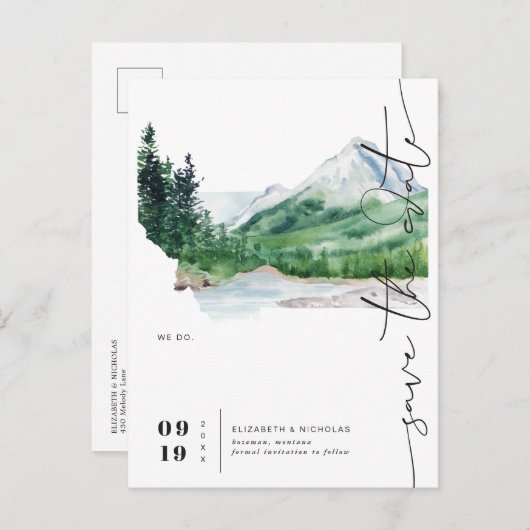 Wasserfarbengebirge | Montana Karte Save the Date (Vorne/Hinten)