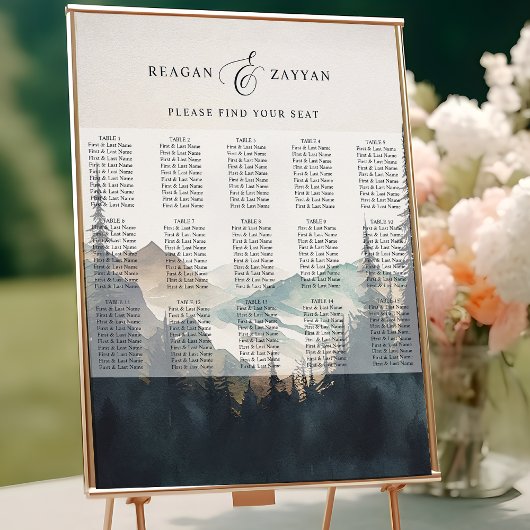Wasserfarbengebirge Pine Wedding Chart Poster