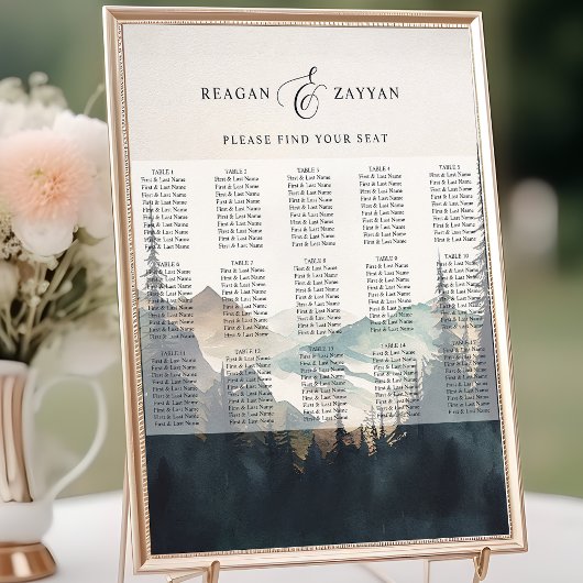 Wasserfarbengebirge Pine Wedding Chart Poster