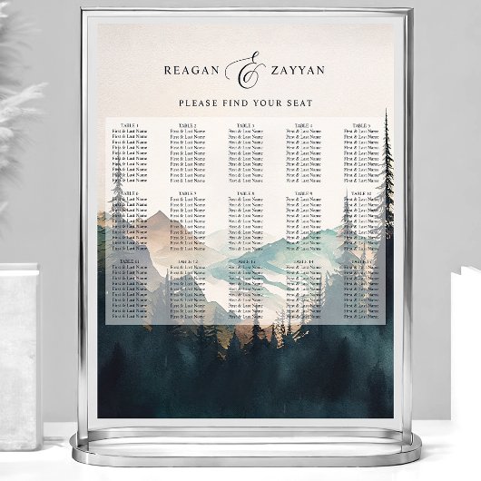 Wasserfarbengebirge Pine Wedding Chart Poster