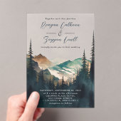 Wasserfarbengebirge Pinienwald-Skripte Hochzeit Acryleinladungen (Insitu (Handheld))