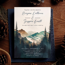 Wasserfarbengebirge Pinienwald-Skripte Hochzeit Einladung
