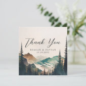 Wasserfarbengebirge Pinienwaldhochzeit Dankeskarte (Stehend Vorderseite)