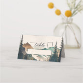 Wasserfarbengebirge Pinienwaldhochzeit Platzkarte (Rückseite)