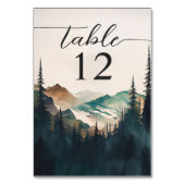 Wasserfarbengebirge Pinienwaldhochzeit Tischnummer (Vorderseite)