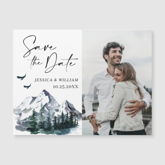 Wasserfarbengebirge Save the Date Magnetkarte (Vorderseite)