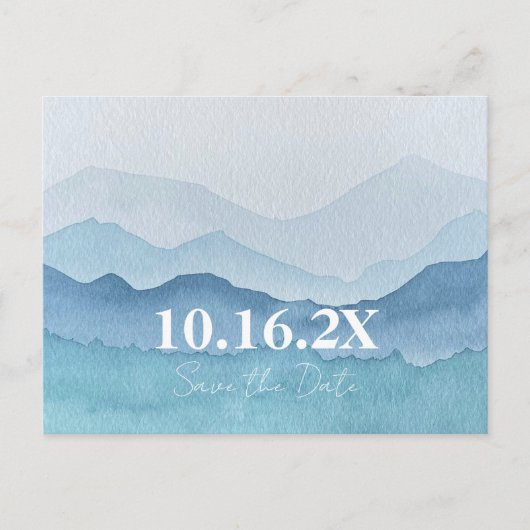 Wasserfarbengebirge Save the Date Postkarte (Vorderseite)