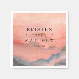 Wasserfarbengebirge Sonnenuntergang Rustikale Hoch Serviette