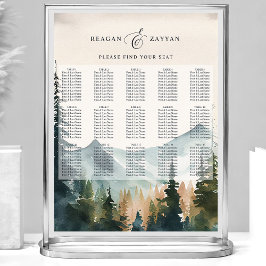 Wasserfarbengebirge und Kiefern Hochzeitsskalender Poster
