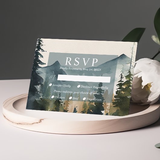 Wasserfarbengebirge und -kiefern mit RSVP-Karte RSVP Karte