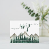 Wasserfarbengebirge und Pinien Hochzeit RSVP Postk Postkarte (Stehend Vorderseite)