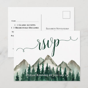 Wasserfarbengebirge und Pinien Hochzeit RSVP Postk Postkarte