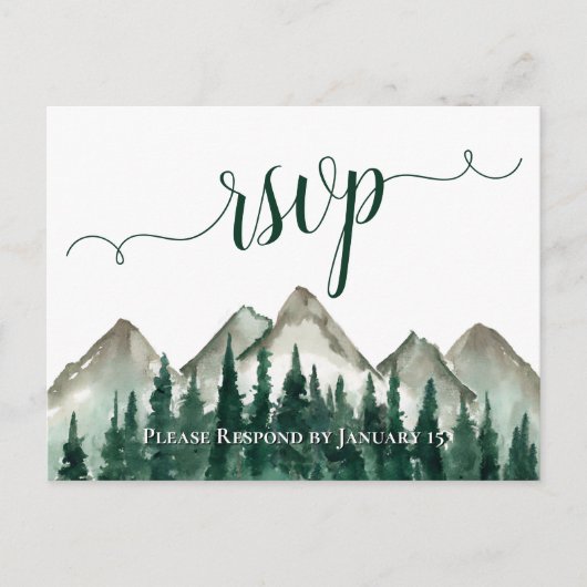 Wasserfarbengebirge und Pinien Hochzeit RSVP Postk Postkarte (Vorderseite)
