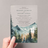 Wasserfarbengebirge und Pinien Rustikale Hochzeit Acryleinladungen (Insitu (Handheld))