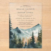 Wasserfarbengebirge und Pinien Rustikale Hochzeit Acryleinladungen (Vorderseite)