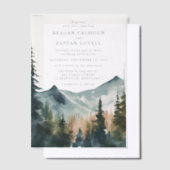 Wasserfarbengebirge und Pinien Rustikale Hochzeit Pergament Einladungen (Versetzt)