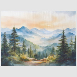 Wasserfarbengebirge und Pinienbäume Seidenpapier