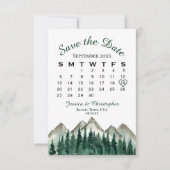 Wasserfarbengebirge und Pinienhochzeitkalender Save The Date (Vorderseite)
