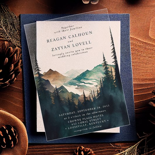 Wasserfarbengebirge und Pinienwälder Acryleinladungen