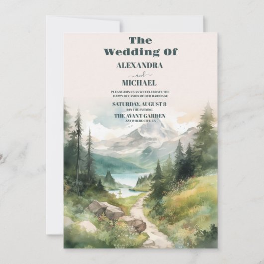 Wasserfarbengebirge und Pinienwälder Einladung (Vorderseite)