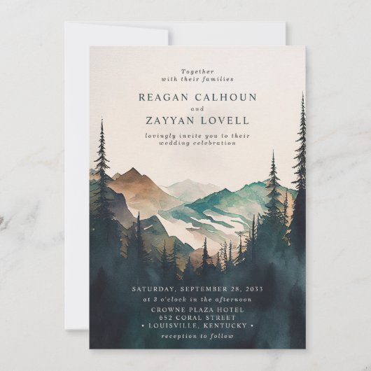 Wasserfarbengebirge und Pinienwälder Einladung (Vorderseite)