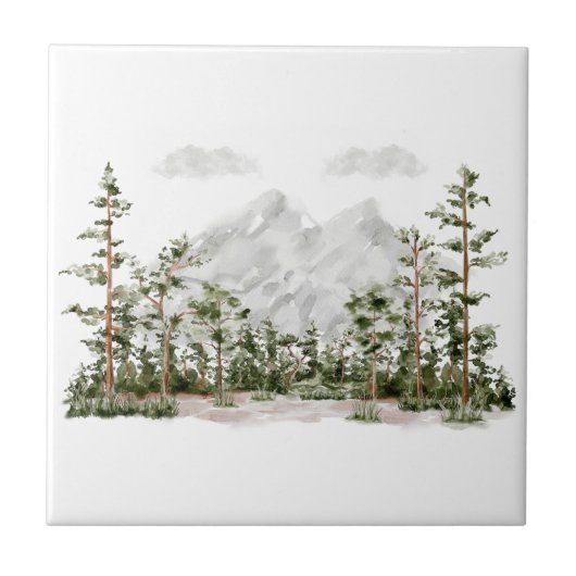 Wasserfarbengebirge und Wald Fliese (Vorderseite)