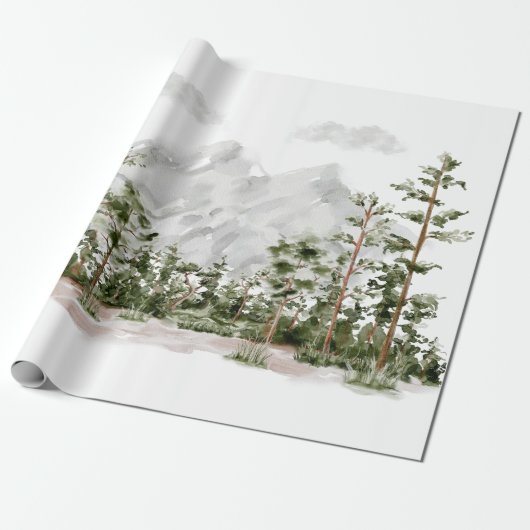 Wasserfarbengebirge und Wald Geschenkpapier (Ungerollt)