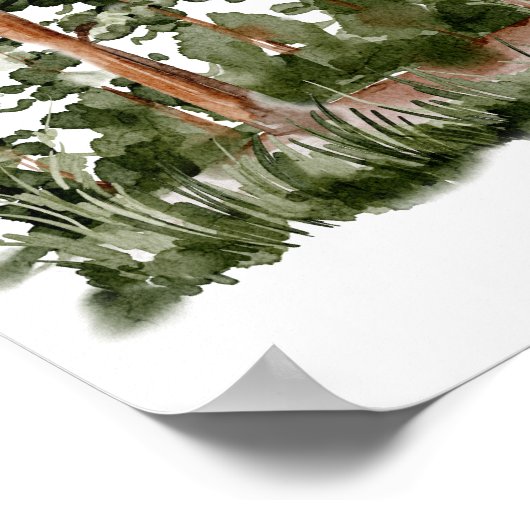 Wasserfarbengebirge und Wald Poster (Ecke)