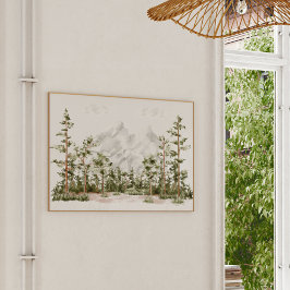 Wasserfarbengebirge und Wald Poster