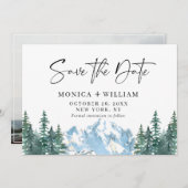 Wasserfarbengebirge Wälder Hochzeit Foto Save The Date (Vorne/Hinten)