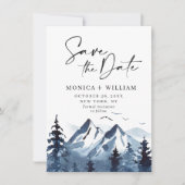 Wasserfarbengebirge Wälder Hochzeit Foto Save The Date (Vorderseite)