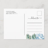 Wasserfarbengebirge Waldhochzeit retten das Datum Ankündigungspostkarte (Rückseite)