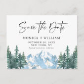 Wasserfarbengebirge Waldhochzeit retten das Datum Ankündigungspostkarte (Vorderseite)
