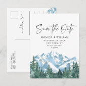 Wasserfarbengebirge Waldhochzeit retten das Datum Ankündigungspostkarte (Vorne/Hinten)