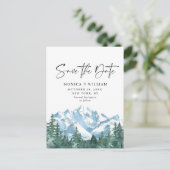 Wasserfarbengebirge Waldhochzeit retten das Datum Ankündigungspostkarte (Stehend Vorderseite)