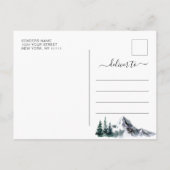 Wasserfarbengebirge Waldhochzeit retten das Datum Ankündigungspostkarte (Rückseite)