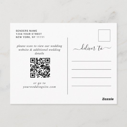 Wasserfarbengebirge Waldhochzeit retten das Datum Postkarte (Rückseite)