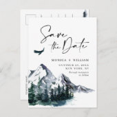 Wasserfarbengebirge Waldhochzeit retten das Datum Postkarte (Vorne/Hinten)