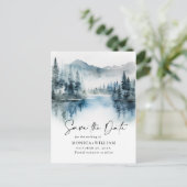 Wasserfarbengebirge Waldhochzeit retten das Datum Postkarte (Stehend Vorderseite)