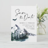 Wasserfarbengebirge Waldhochzeit Save The Date (Stehend Vorderseite)
