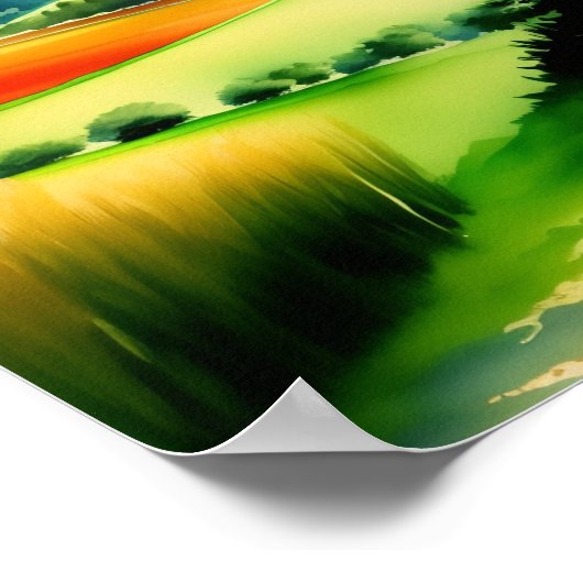 Wasserfarbengebirge Wiese Poster (Ecke)