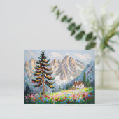 Wasserfarbengebirge Wildblumen Landschaft Postkarte (Stehend Vorderseite)