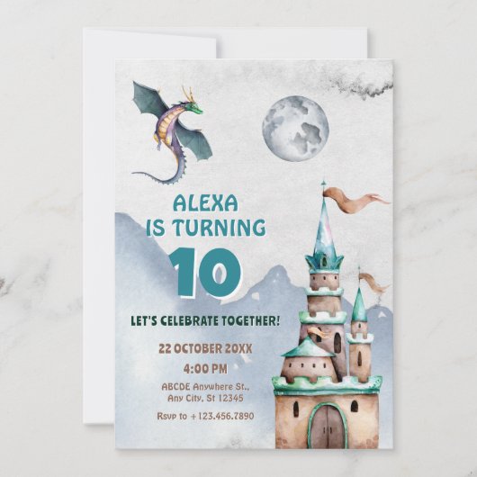 Wasserfarbengeburt des Drachenschlosses Einladung (Vorderseite)