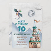 Wasserfarbengeburt des Drachenschlosses Einladung (Vorne/Hinten)