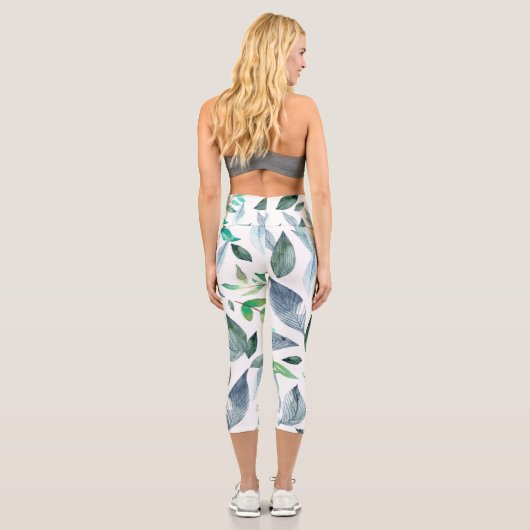 Wasserfarbengefallene Blätter 11 Capri Leggings (Rückseite)