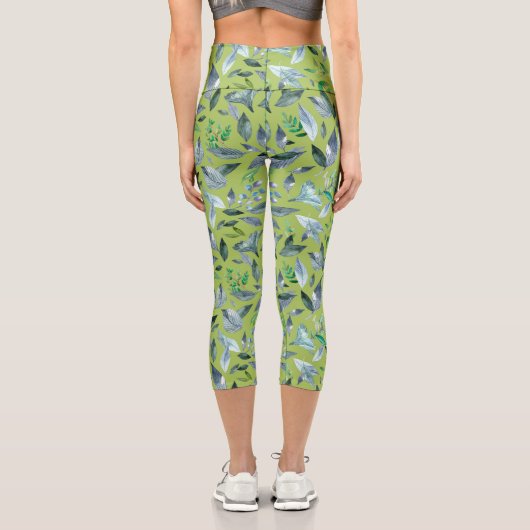 Wasserfarbengefallene Blätter 6 Capri Leggings (Rückseite)