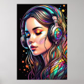 Wasserfarbengefestigte Glasseidene mit Kopfhörern Poster (Vorne)