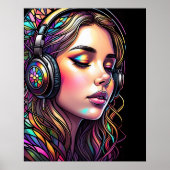 Wasserfarbengefestigte Glasseidene mit Kopfhörern Poster (Vorne)